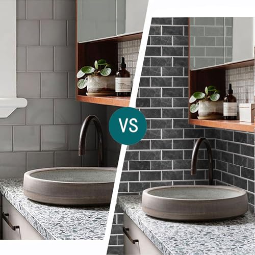 Black Brick Tile Stickers for Bathroom Kitchen Waterproof Vinyl Stick on Tiles Backsplash Self Adhesives Wall Tile Transfers Peel and Stick Tile Decals for Living Room - Image 3