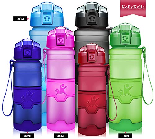KollyKolla Sports Water Bottle 32 oz/1L, 24 oz, 17 oz, 13 oz , BPA Free Reusable Plastic Water Bottle with Filter, Leak-Proof Flip Top Drink Bottle for Kids School Bike Gym Running Camping Cycling