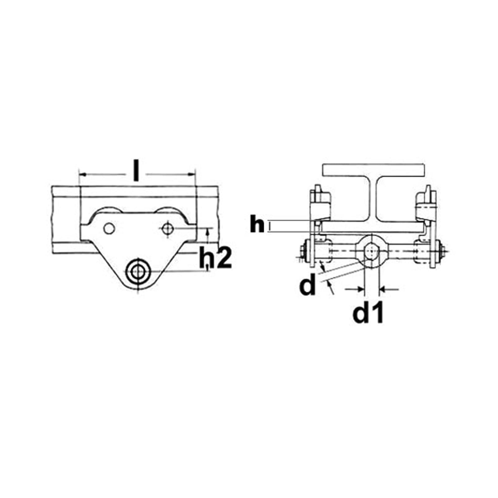 DEMA Laufkatze Handlaufwerk 2 t – Handfahrwerk, Rollfahrwerk, Schienenlaufkatze, Hebevorrichtung, Kran, Winde, Seilzug – robust, langlebig, Werkstatt, Industrie, Lager