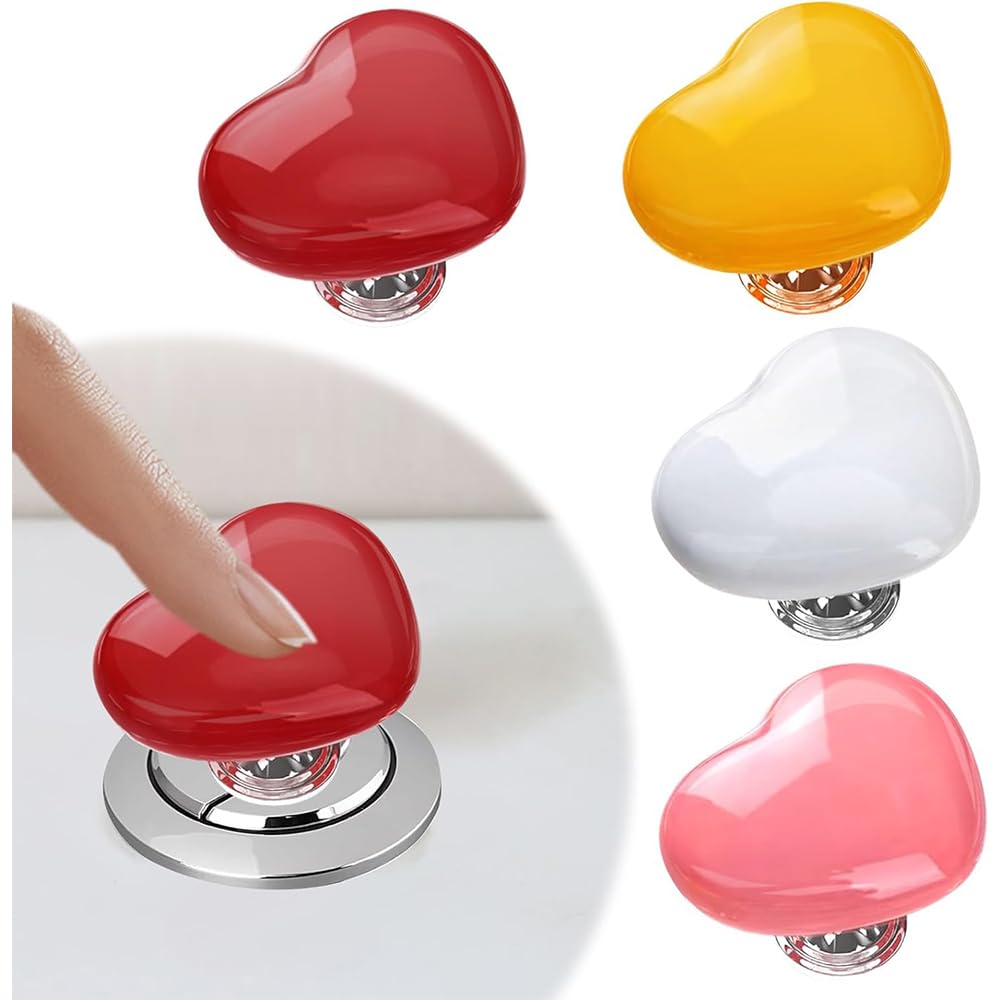Love Heart Shaped Toilet Tank Button 4Pcs, Toilet Button Pusher Helper, Toilet Button Flush Toilet Push Button Topper