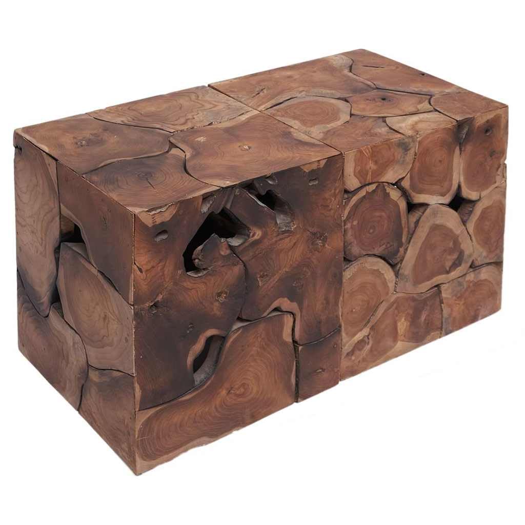 Taboret 2-częściowy zestaw z litego drewna tekowego, brązowy, 40 x 40 x 45 cm, ręcznie wykonany taboret do siedzenia jako stolik pomocniczy, podnóżek można układać w stos, do ogrodu, na