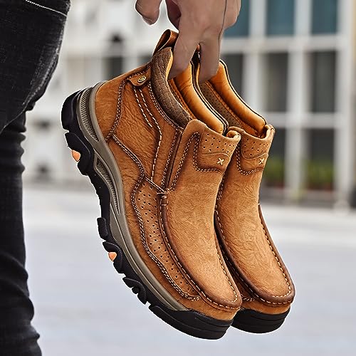 Mens Slip On Casual Loafers Classic Outdoor Leather Walking Hiking Shoes Comfortable for Work Office Dress Outdoor High Top2