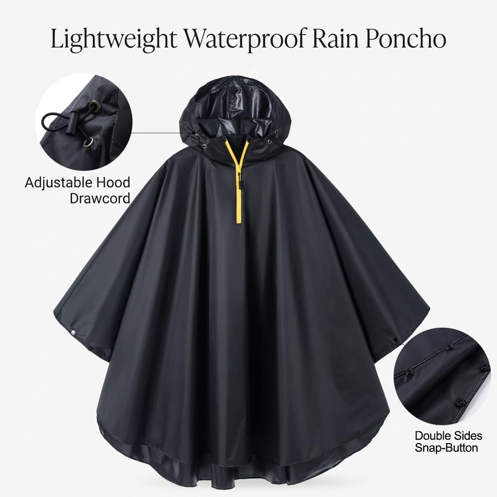 Waterproof Rain Poncho for Adults with Hood Portable Lightweight Rainwear for Outdoor