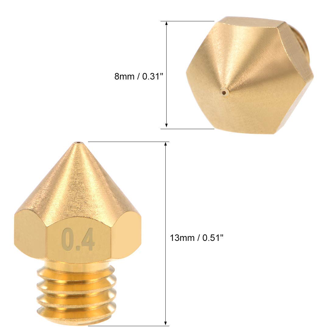 30 Ugelli Per Stampante 3D Da 0,4 Mm, Filetto M6, Per Estrusore MK8, Ottone Uxcell
