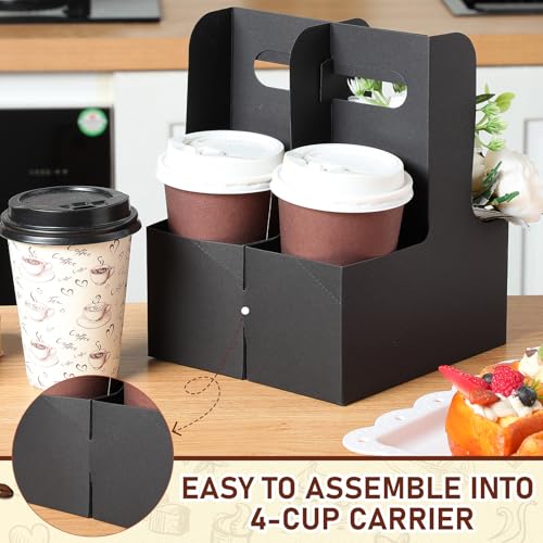 Kosiz 60 Pcs 2 Cup Drink Carrier with Handle 6.9 x 3.2 x 8.9 Inch Coffee Holder Paperboard Drink Carrier for Hot and Cold Beverage Takeout Cafe and Restaurant Wedding Food Delivery(Black) - Thumbnail 6