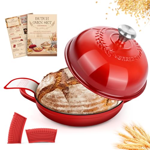 NZQXJXZ Enamelled Cast Iron Dutch Oven Pot, 26cm Cast Iron Casserole Dish with Lid, Non-Stick Dutch Oven for Braising, Stews, Roasting, Bread Baking