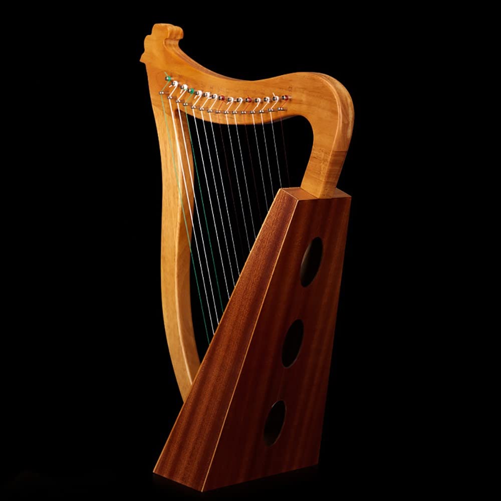 Arpa A 15 Corde, Altezza 64 Cm, in Mogano Massello, con Chiave di Accordatura, Custodia Morbida, Corde di Ricambio, Spartito Musicale in Inglese, Ideale per Principianti,