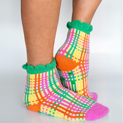 ban.do Non Slip Socks, Fuzzy Socks for Women Size 6-10, Crew Socks with Grippers, Colorful Grid4