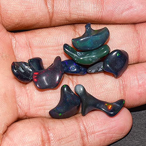 Infinitygemsart 10Pcs Black Fire Raw Opal Loose Wholesale Bulk Stones, Birthstone, Natural Rough Gemstones, Diy & Jewelry Making Supply, Chakra Energy Healing Crystals, Gem Collection #TOP5