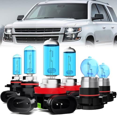 Image of Headlight Bulbs Compatible With Chevrolet Tahoe 2007-2014, 9005 High Beam + H11 Low Beam + 5202 Fog Lights Halogen Light Bulb, Super Bright 6000K White, Plug and Play, Pack of 6