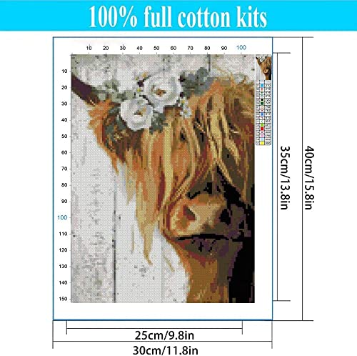 Tiwabb Cow Stamped Cross Stitch Kits,Cross Stitch Kits For Adults Beginners,Full Range Of Cross-Stitch Stamped Kits Needlecrafts For Home Wall Decor Cross Stitch Patterns 12X16Inch #TOP5