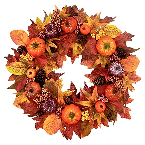 Tiny Land 22" Fall Wreath for Front Door, Fall Decor with Storage Box, Handcrafted Boxwood Base, Ideal Fall Porch Decor for Autumn & Halloween & Thanksgiving Day, Fall Decorations for Home