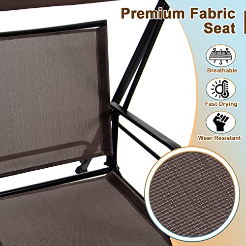 Image of Tangkula 2 Person Porch Swing, Patio Swing with Adjustable Canopy, Comfortable Fabric Seat & Heavy-Duty Steel Frame, Outdoor Canopy Swing for Patio, Garden, Poolside (Dark Brown)