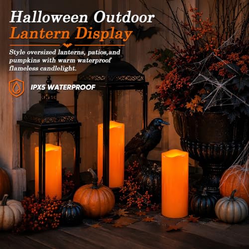 Image of Homemory Large Orange Flameless Candles, Waterproof, Remote Timer, 2 Pack