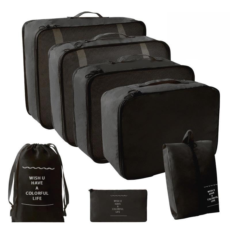 Travel Organiser Pouch Set Black 7 Pcs | Includes Shoe Bag, Drawstring Pouch-picture-36