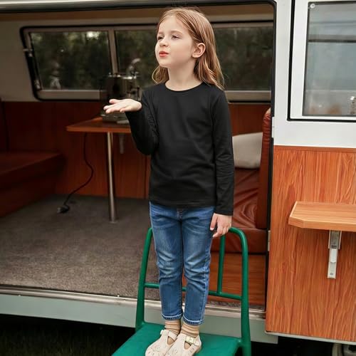 Image of Girls Cotton Long Sleeve Shirts Kids T Shirts Lightweight Breathable Casual Classic Tee Top for Children Age 3-14 Years