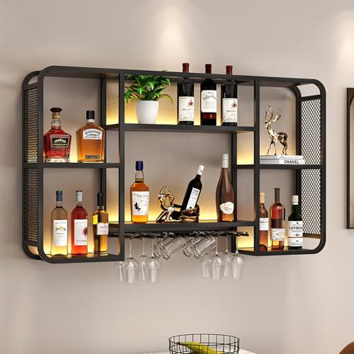 Étagère murale pour bouteilles moderne avec support verre à vin LED