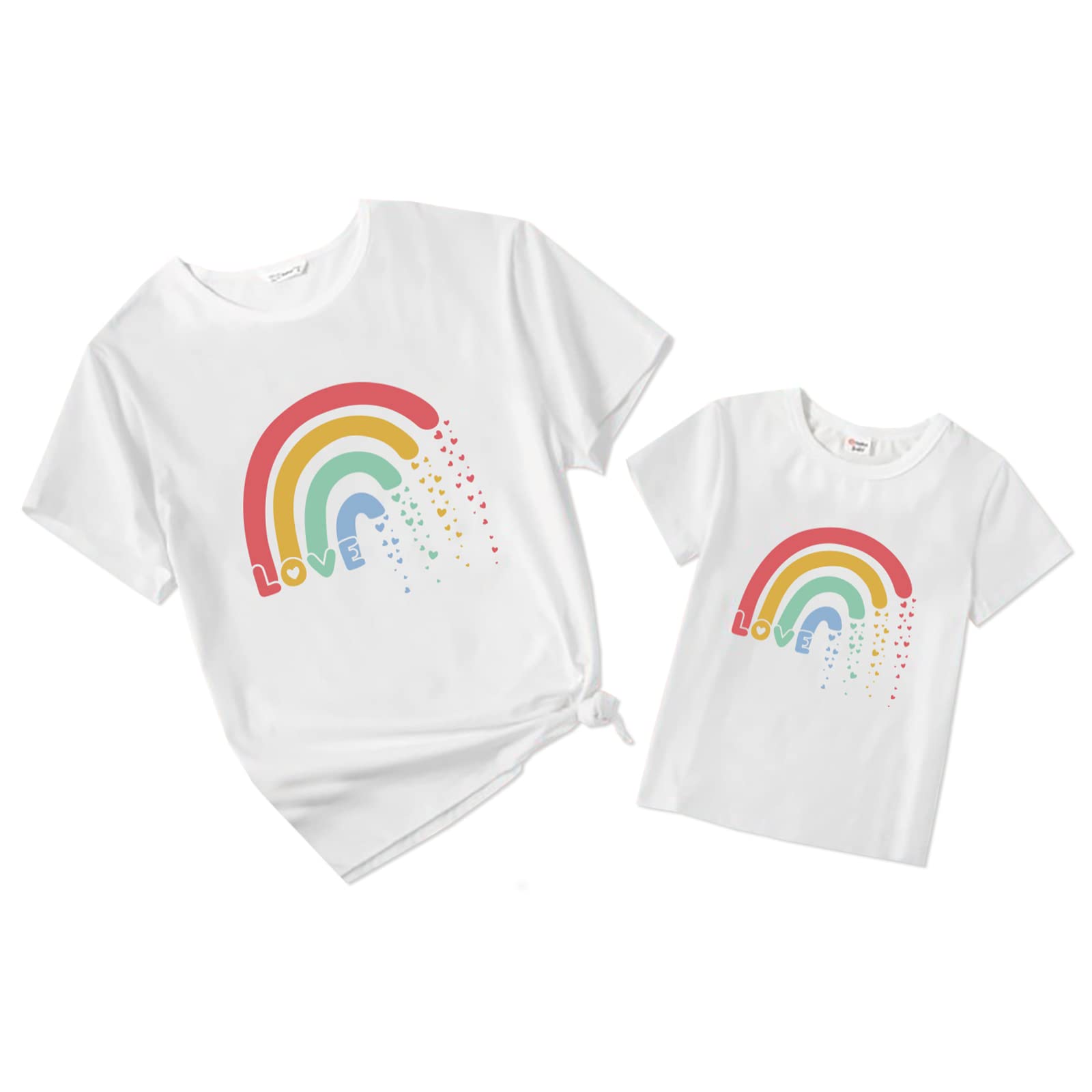 Photo 1 of PATPAT Mommy and Me Matching Outfits Letter Print Short Sleeve T-Shirt Mother Daughter Valentines Day Top Tee Women X-Large White&rainbow