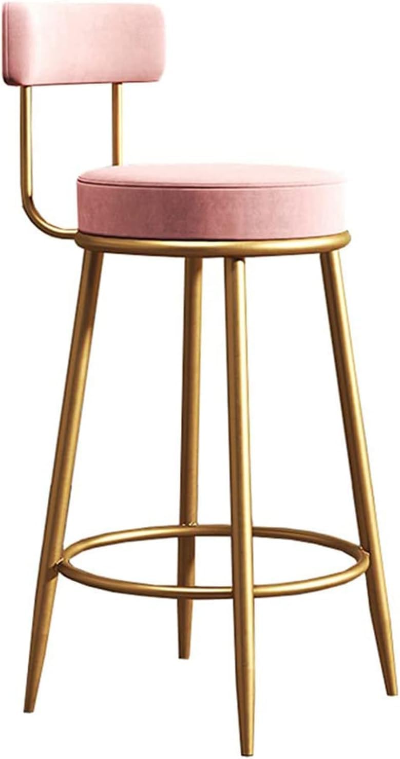Breakfast Kitchen with Gold Metal Leg Chairs for Kitchen Restaurant Counter Furniture Velvet Coffee/Tea/Milk Shop Bar Stools Chair (Pink, 65cm)-image-28