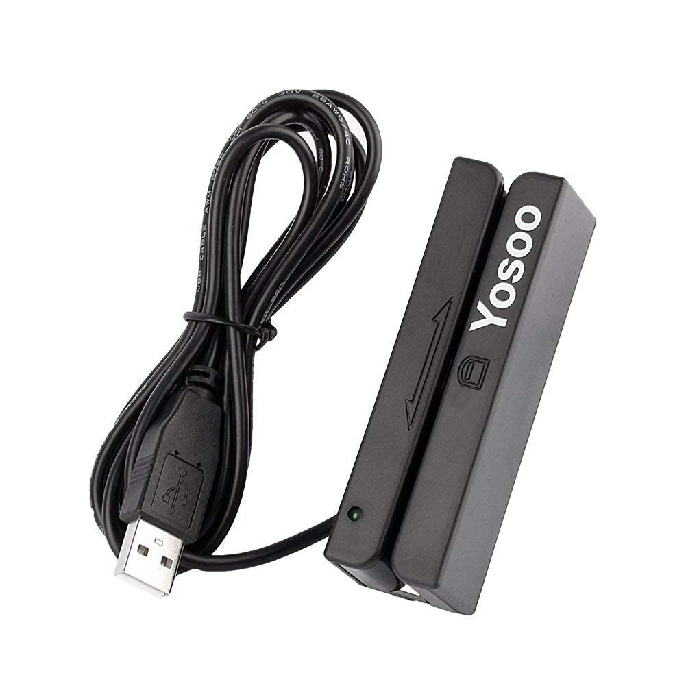 Walfront Lector de Tarjetas, Crédito Magnético con Deslizamiento USB 3 Pistas Lector de Tarjetas Hi Lo para POS Registro de Cajero Caja Registradora, Quickbook