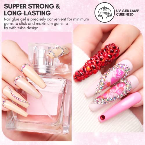 Makartt Nail Art Rhinestone Glue Gel Kit 30G Strong Adhesive Nail Gel Colored Diamonds Art Ab Rhinestones Gems Dotting Wax Pen Tweezers Picker Nail Charms Design Accessories Jewels Glitter Decoration Valentines Day Gifts #TOP4