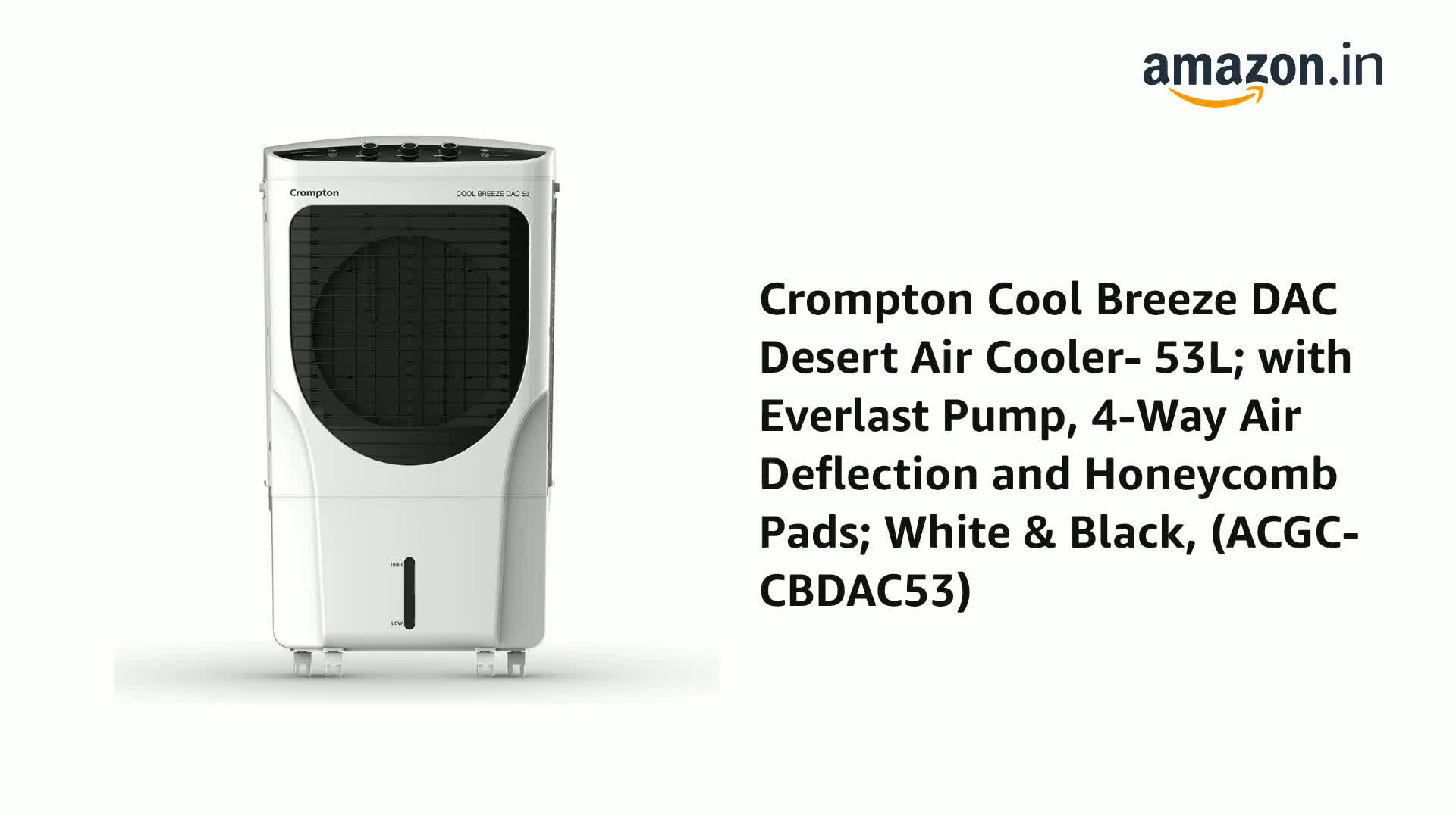 Crompton Cool Breeze DAC Desert Air Cooler- 53L; with Everlast