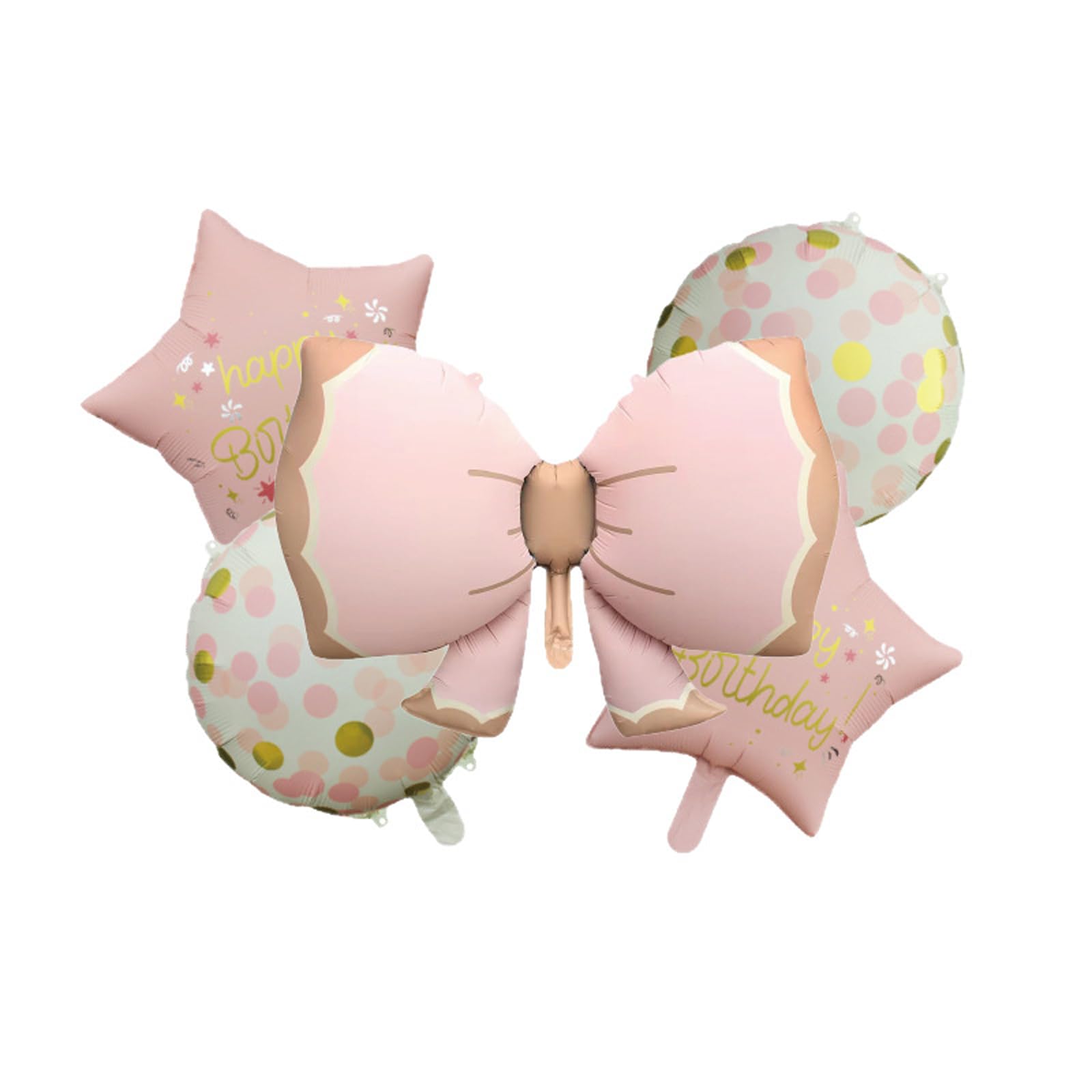 Bow Balloons - Self-Sealing Long Lasting Foil Balloons for Birthday Party Decorations - Pink Bow Balloon Set with Star & Polka Dot Balloons