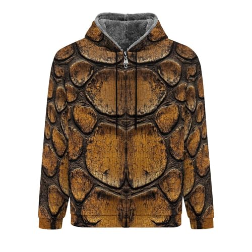 LODMLOER Mens Hoodie Fleece Jacket Brown Alligator Leather Texture Mens