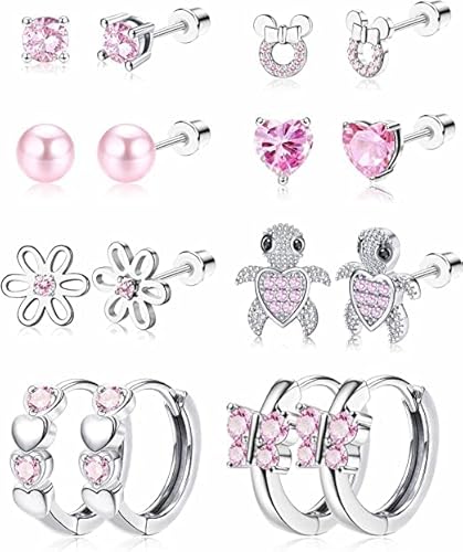 LOLIAS 8 Paires Boucles D'oreilles Pour Femmes Filles Hypoallergéniques Jolies Boules Fleurs CZ Boucles D'oreilles Papillons Acier Inoxydable Traumatisme Cartilage Perforé Boucles D'oreilles Cover