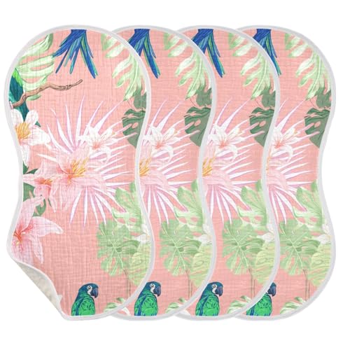 Muslin Burp Cloth for Baby 2PCS Hibiscus Palm Leaves Super Absorbent Burping Cloths, Bibs for Newborn Boys Girls3