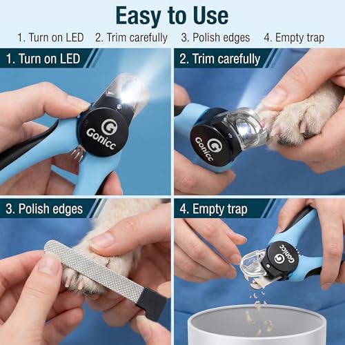Image of gonicc LED Pet Nail Clippers for Dogs & Cats | Light-Up Dog Nail Trimmer with Safety Lock & Built‑in File, Professional Stainless Steel Nail Clippers for Pets