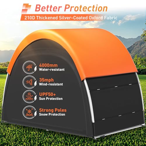 Image of Upgraded Bike Tent with Rain Cover, Portable Outdoor Storage Shed for 4-5 Bikes, 210D Oxford Fabric PU4000 Waterproof, Bike Shed /Bike Cover for Motorcycles, Garden Tools, Lawn Mower