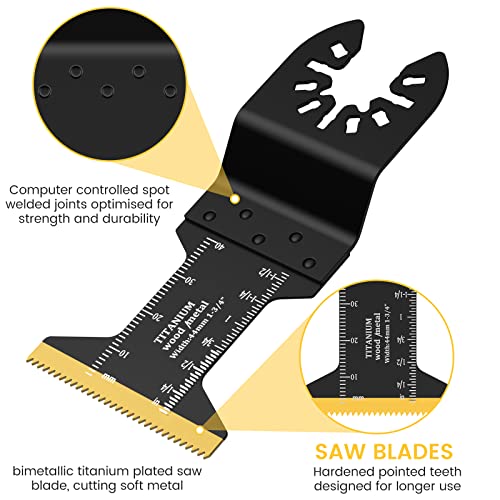 Jtweb 4Pcs Titanium Oscillating Saw Blades, Multitool Blades For Cutting Hard Material, Metal Nails Wood And Plastic, Oscillating Tool Blades Fit Dewalt Rockwell Milwaukee Makita Bosch #TOP6