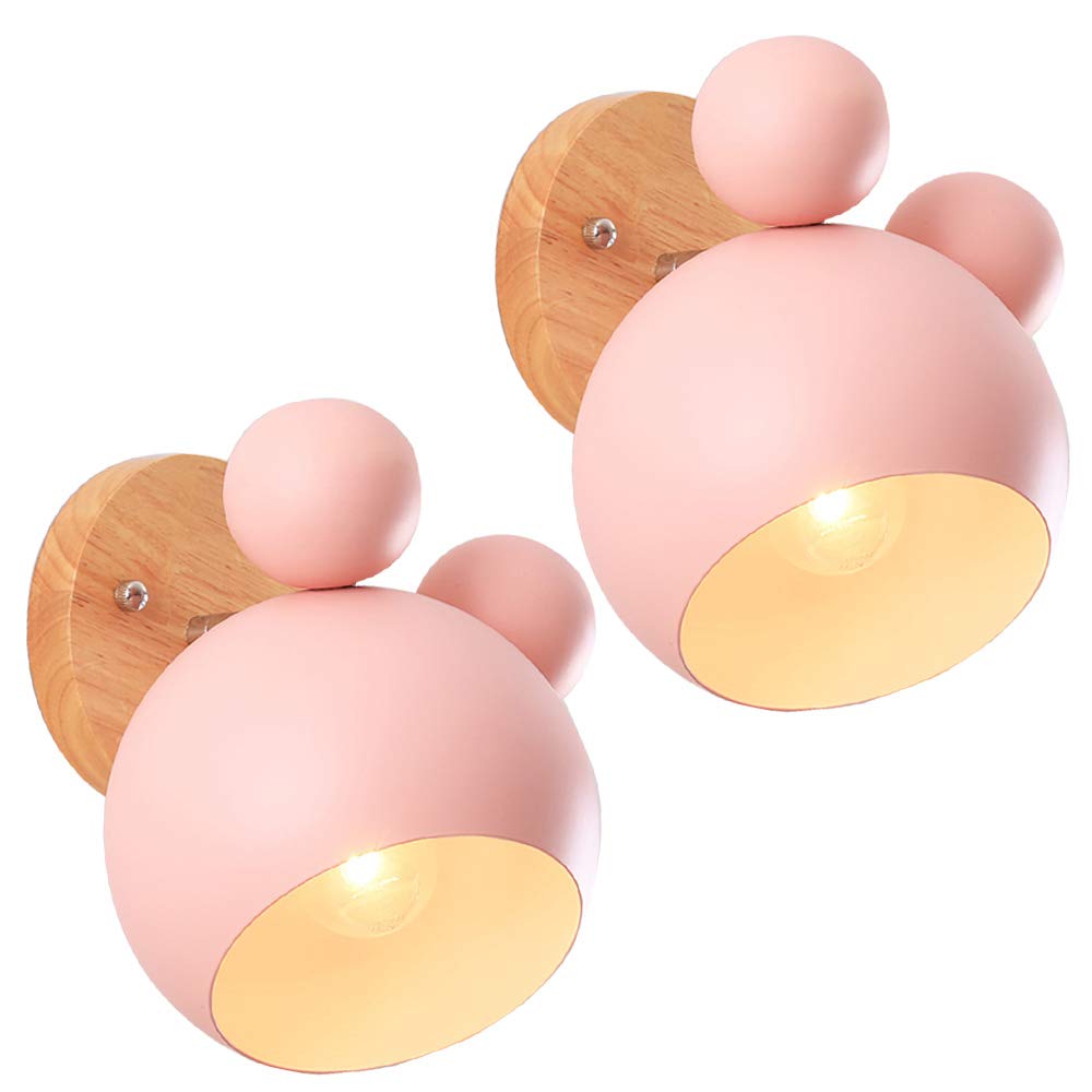 SMCCYYSD 2pcs Nordic Macaron LED Wall Lamp Creative Cartoon Wooden Lights Kids Reading Bedroom Bedside Lighting E27 Decorative Sconce White