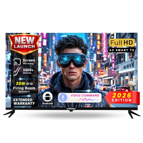 Uniboom_Optima Series 109 cm (43 inch) HD LED Smart Android TV with Voice Command App | 5000+ Free Movies | 30W Sonic Boom Speakers | 500+ Certified Apps | Mobile Remote | 43S-ULT-AED view 1