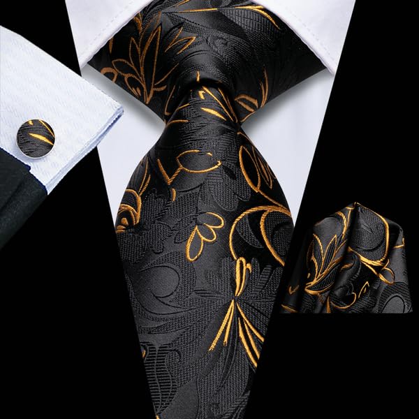 Image of Hi-Tie Men's Tie Sets Silk Paisley Striped Necktie Pocket Square Cuff-links Sets Wedding Business Holiday
