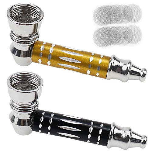CYUaoao 2 Pièces Mini Pipe à Tabac en Alliage d’Aluminium Jaune et Noir pour Fumer de l’Herbe ou comme Décoration de Noël Idéal pour Cadeau pour Père Mari Petit Ami- 10 Grilles de Rechange Incluses