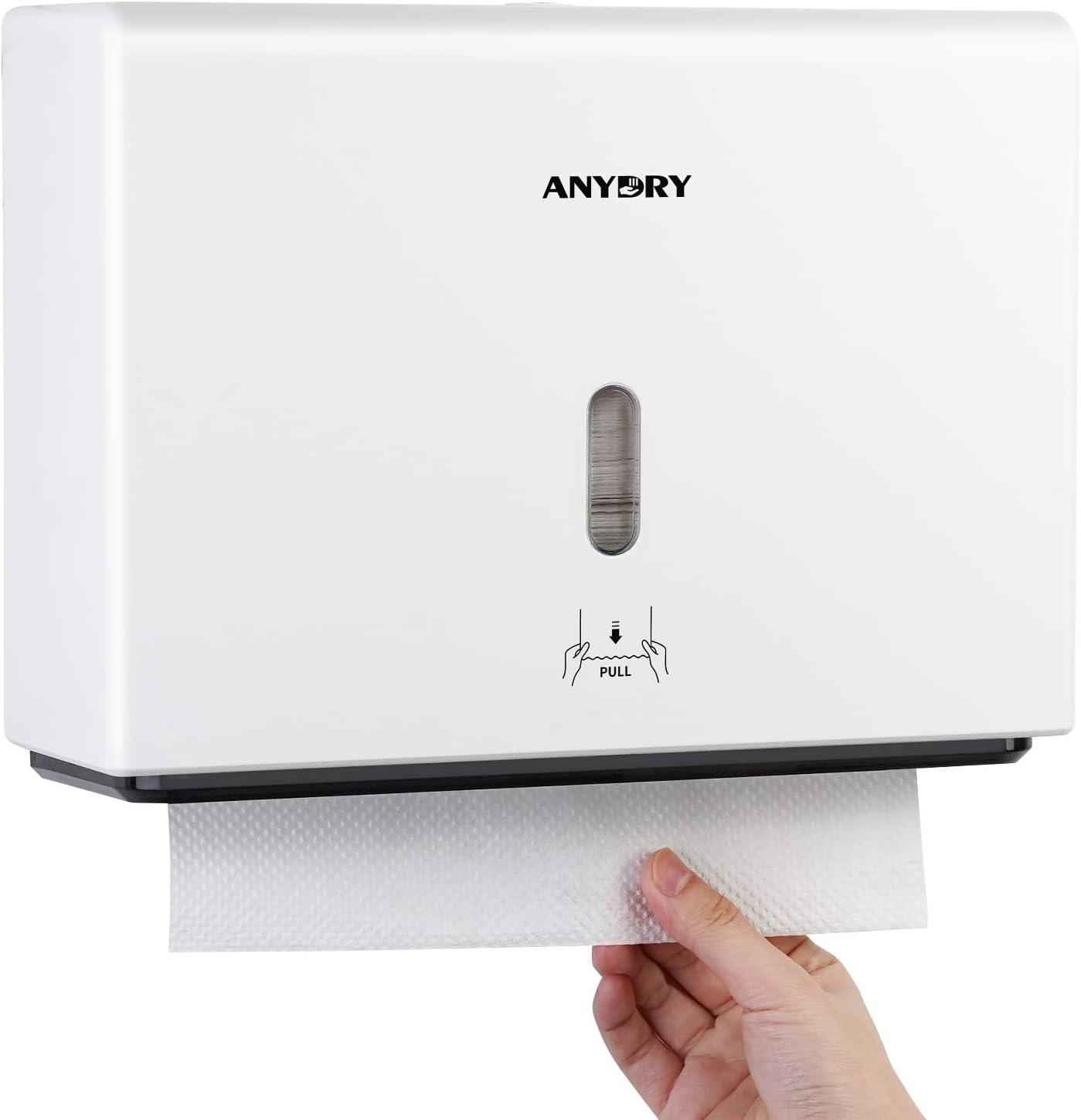 anydry Wall-Mounted Paper Towel Dispenser – Fits Tri-Fold Towels up to 10x3.1 Inches, Holds 200 Sheets, Ideal for Home & Commercial Use (White)