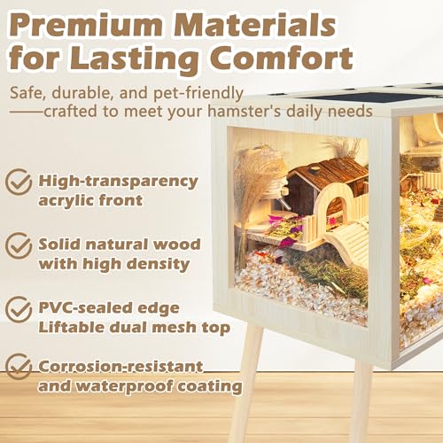 PROLEE Hamster Cage with Curved Design, Chew Proof Wooden Hamsters Enclosure with Leg Stand and Openable Top for Gerbils,Hamster Habitat, 48x20x20 Inch by PROLEE - Image 7