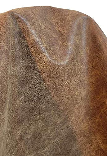 NAT Leathers™ | Acorn Brown Crazy Horse Soft Faux Leather Sheet PU (Peta Approved Vegan) | by The Yard Synthetic Pleather 0.9 mm Thick | 1 Yard (36 x 54 inch) Smooth Upholstery | Acorn, 1 Yard
