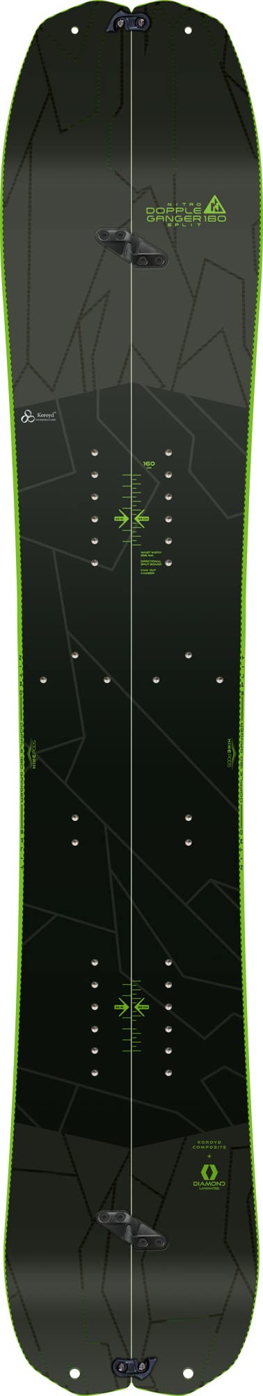 Nitro Snowboards Unisex - Adulti Double Board Allmountainboard, Directional Splitboard, Cam-Out Camber, All Terrain, Mid-Wide, leggero grazie alla tecnologia Koroyd Core