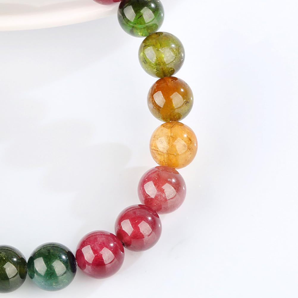 Pulseras con Cuentas de Cristal para Mujer, Pulsera Colorida de Cristal de turmalina Pulseras elásticas con Cuentas de Chakra de 6-13 mm, Joyas para Mujer con Piedras Preciosas,Collection,10mm