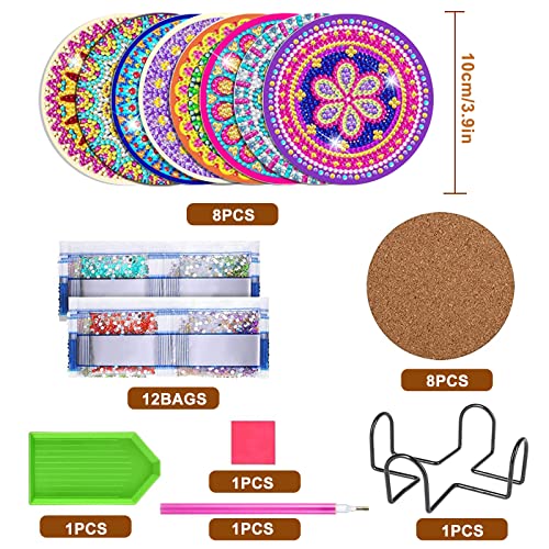 Ruikdly 8 Pcs Absorbent Coasters with Stand, Reusable Drink Coasters, Bohemian Diy Diamond Coaster and Mounting Tools for Cups Vases - Image 2