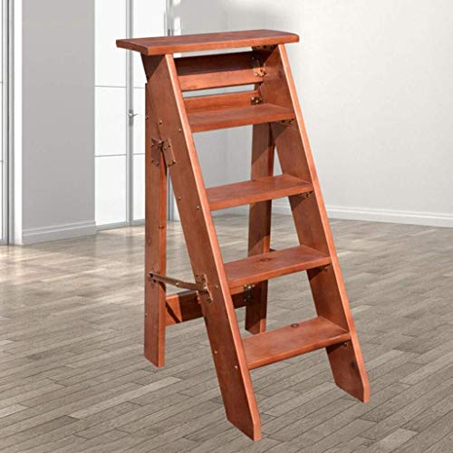 Taburete de madera elegante con acabado marrón de 5 escalones y función estante 5