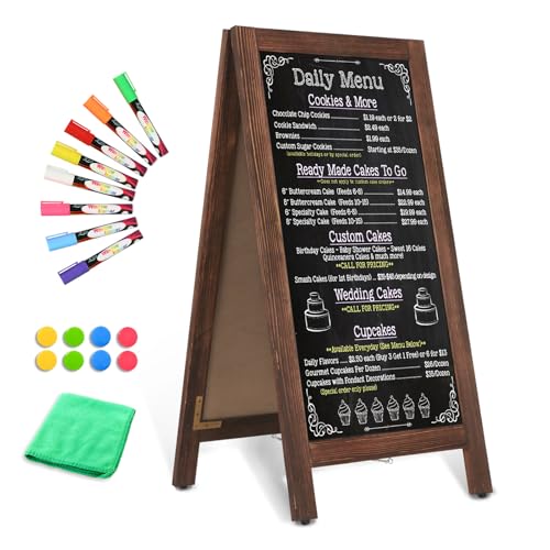 AMUSIGHT Wooden A-Frame Sign, Magnetic 40' x 20' Brown Chalk Board Sign Board, Double-Sided Sandwich Board Signs Outdoor, Chalkboard Easel, Menu Board for Restaurant, Business or Wedding