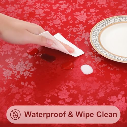 Image of Smiry Round Table Cloth, Waterproof Heavy Duty Vinyl Tablecloths, Wipeable Washable Table Cover for Kitchen, Dining Room (Red, 60 inch x 60 inch)
