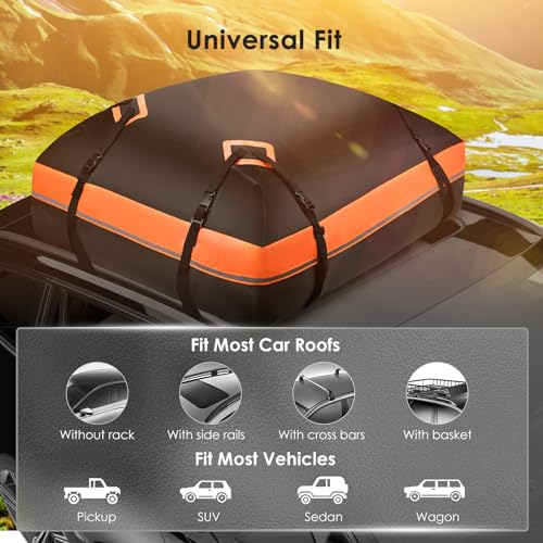 Krovtoy Car Roof Bag, 425L Folding Waterproof Roof Bag, with 840D Three-Layer Waterproof Solid PVC, 1 Roof Bag, 1 Non-Slip Mat, 6 Door Hooks, 1 Combination Lock,for Cars with/Without Rack(425L/ 840D) - Image 7
