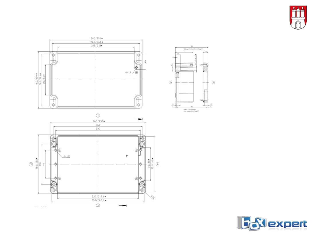 BOXEXPERT Contenitore industriale in alluminio 260x160x90mm Custodie pressofuse della serie Alster verniciate a polvere IP66, custodie per installazione, custodie vuote, custodie da parete