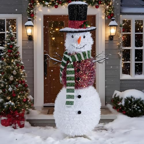 NEXSTRON 4Ft Lighted Snowman Outdoors, Shatterproof Christmas Decorations 150 Warm Lights Foldable Christmas Snowman Waterproof Battery Operated Xmas Decoration Porch Ornaments for Home - Image 2
