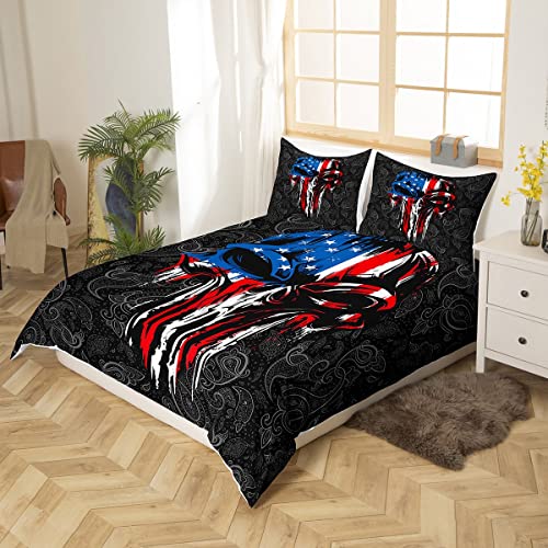 Paisley Duvet Cover Set Twin Size,American Flag Gothic Skull Print Bedding Set 2Pcs For Kids Teens Room Decor,Halloween Theme Comforter Cover Soft Breathable Bedspreads Cover With 1 Pillowcase,Black #TOP2